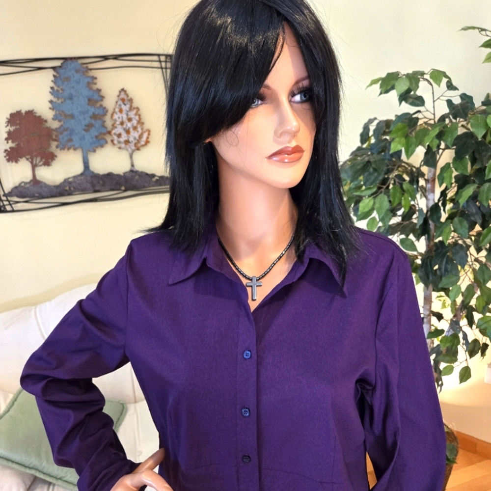 Apt. 9 Long Sleeve Purple Stretch Blouse, Size Large